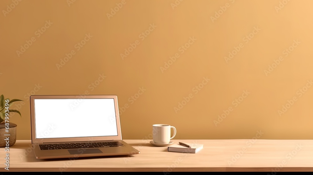 Laptop with blank screen on table workspace laptop showing blank screen background Laptop with blank screen on table workspace laptop showing blank screen background