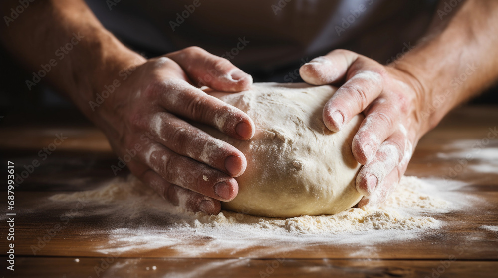 Artisan Baker Handcrafting Fresh Dough on Wooden Table