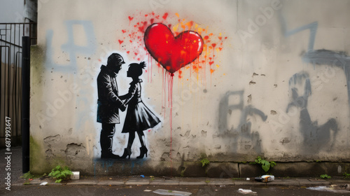 Love themed street art graffiti. Valentine's Day concept