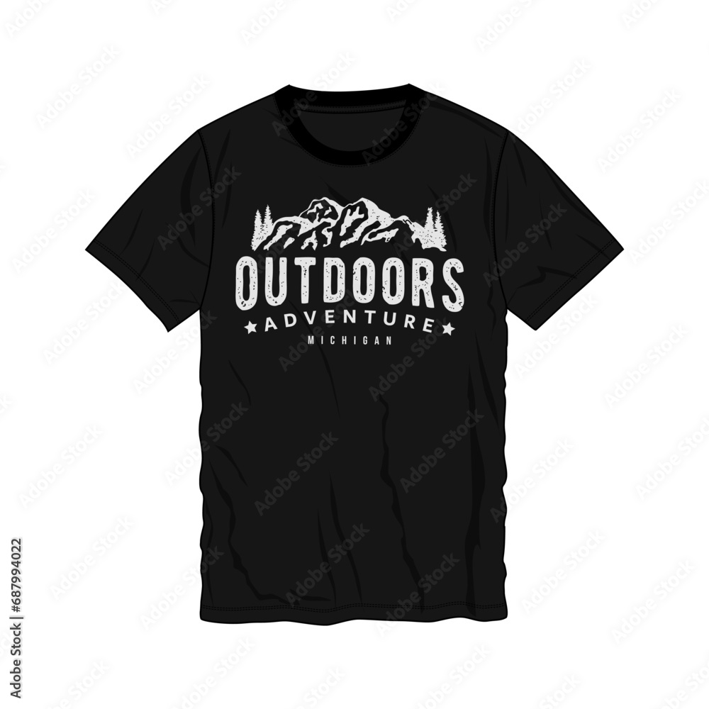 Outdoor explore T shirt chest print design vector illustration ready to print Isolated on black template views