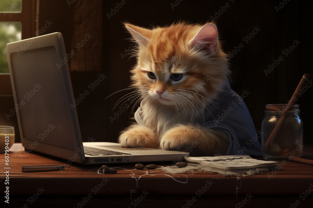 The kitten is a hard worker, overworking and fatigue The kitten is a hard worker, overworking and fatigue