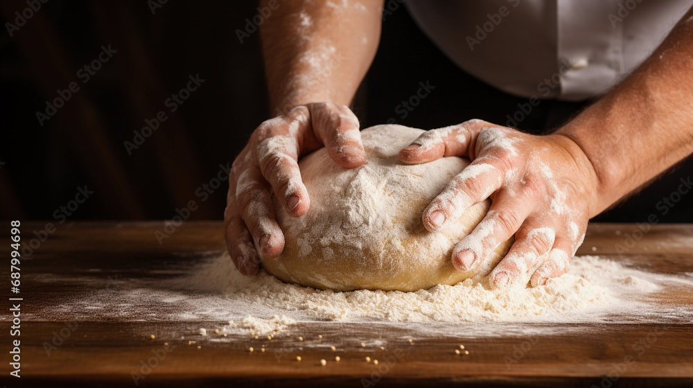 Artisan Baker Handcrafting Fresh Dough on Wooden Table