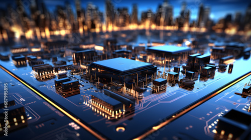 Glowing Computer Circuit Board: A Neon-Lit Microcircuit Background Illustrating Cutting-Edge Technology