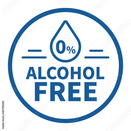 Alcohol Free Sign In Blue Circle Line Shape For Label Product Warranty Guarantee Information Business Marketing
