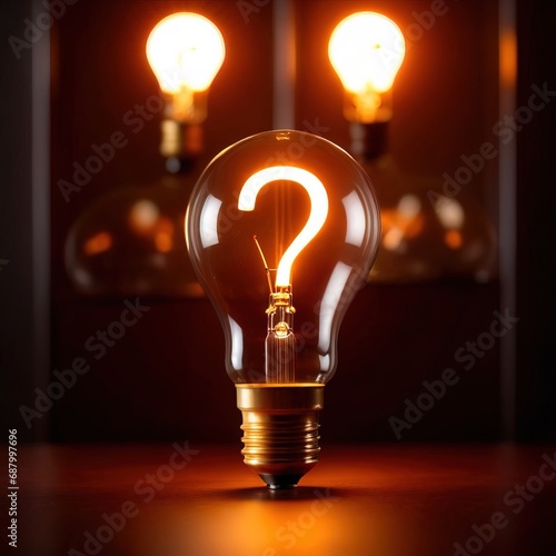 Glowing light bulb with question mark, indicating curiosity and questioning knowledge photo