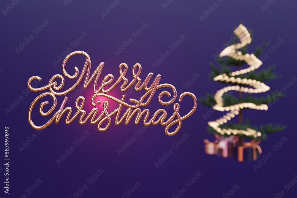 3D Mery Christmas and Happy New Year calligraphy greeting card background.