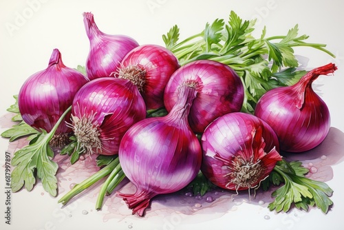 watercolor whole onion isolated on white . AI Generated