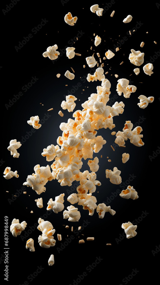 Exploding Popcorn Cascade on Dark Yellow Background Exploding Popcorn Cascade on Dark Yellow Background