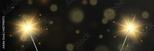 Magical light. Sparkler. Candle sparkling on the background. Realistic vector light effect. Winter, seasonal christmas decoration illustration.	
