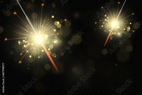 Magical light. Sparkler. Candle sparkling on the background. Realistic vector light effect. Winter, seasonal christmas decoration illustration.	
