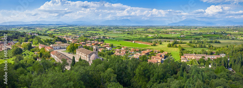 Beautiful panorama of the landscape around Solferino and Lake Garda from the La Rocca castle tower. Lombardy, Italy. Where the famous battle of Solferino took place in 1859.