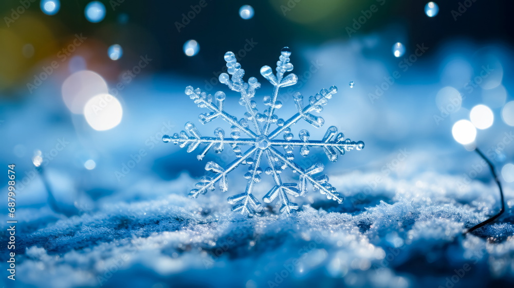Snowflake on snow with bokeh background. Christmas and New Year concept. Snowflake on snow with bokeh background. Christmas and New Year concept.