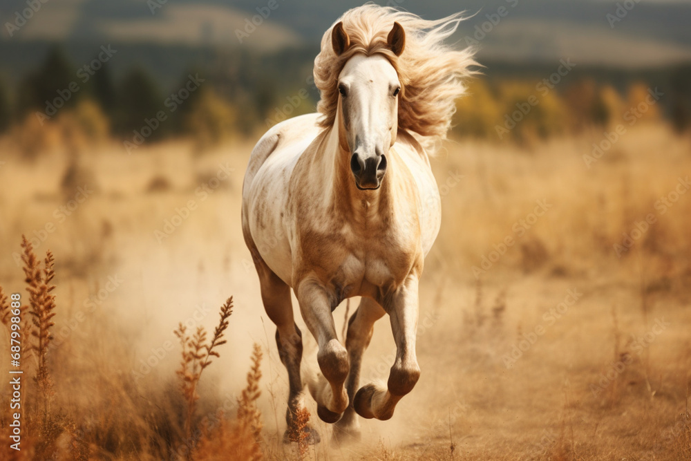 Obraz premium Horse runs gallop on the field