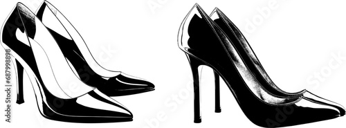 Black shiny women's shoes with a high heel, elegant and sexy. Generative AI