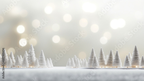 Christmas and New Year background with fir trees and bokeh lights