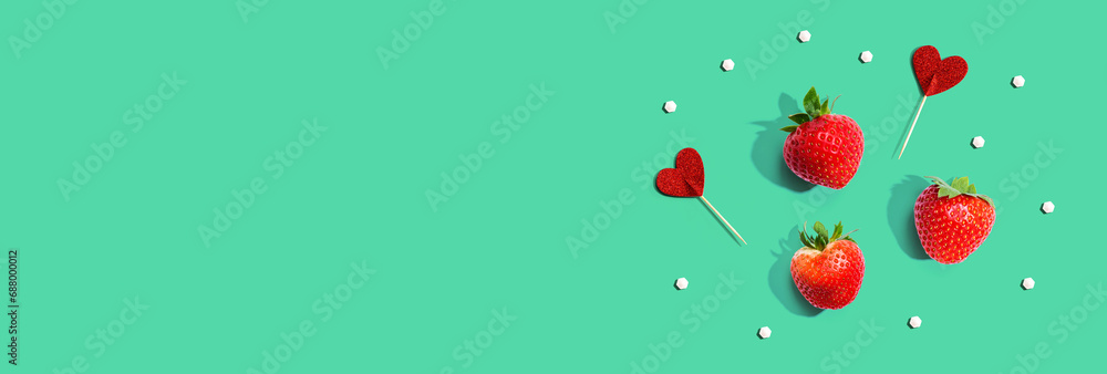 Fresh red strawberries overhead view - flat lay Fresh red strawberries overhead view - flat lay