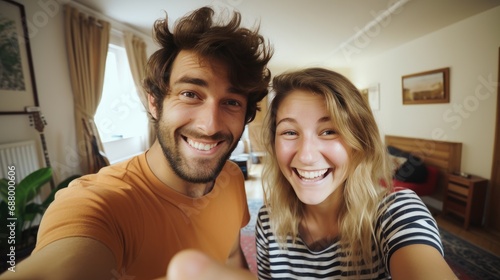 Selfie of a couple looking at camera