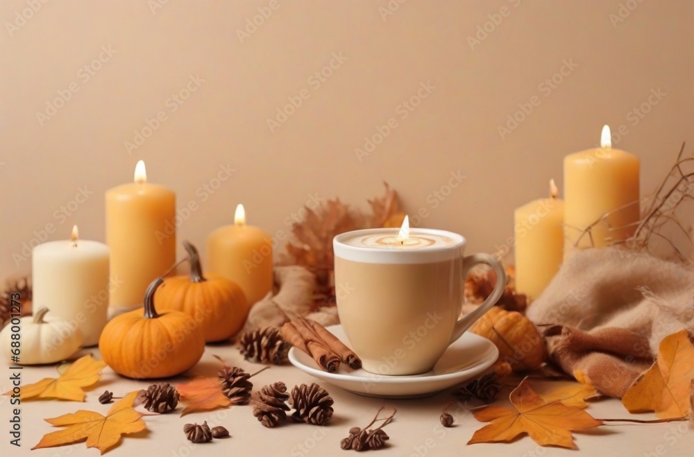 still life with candle coffee and cookies