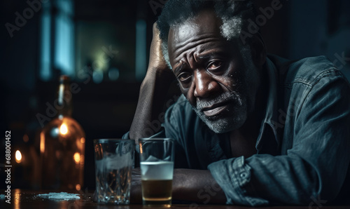 Elderly man with alcohol.