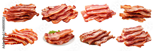 Collection of PNG. Cooked bacon rashers isolated on a transparent background. photo