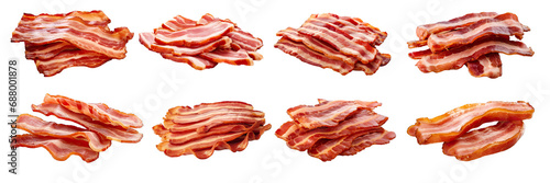 Collection of PNG. Cooked bacon rashers isolated on a transparent background. photo