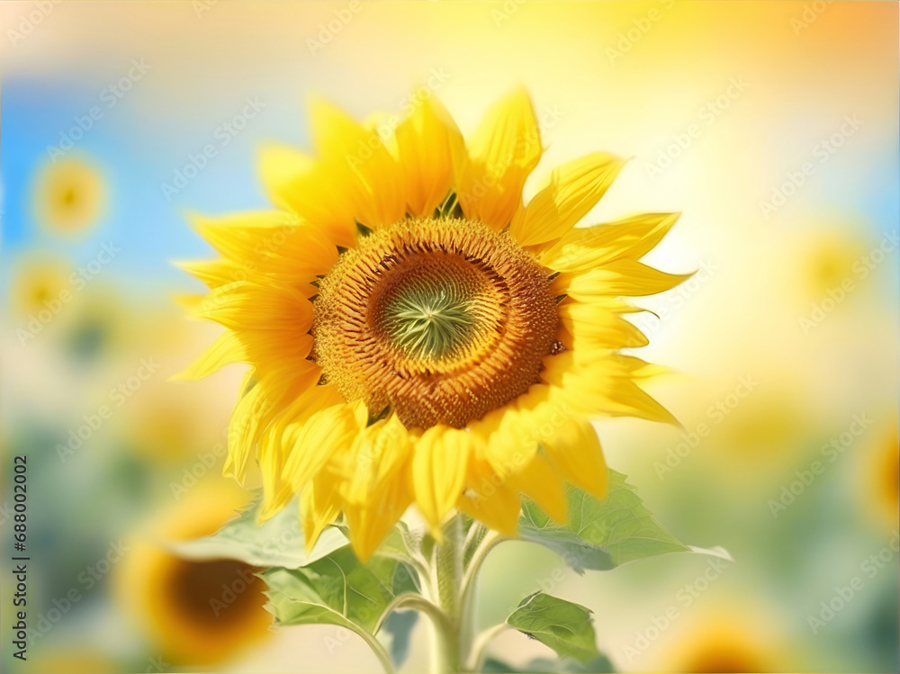 Obraz premium Sunflower on horizontal blur background with copy space.
