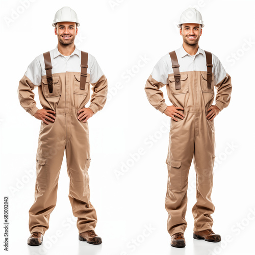 Full length of a young worker standing on a white background photo