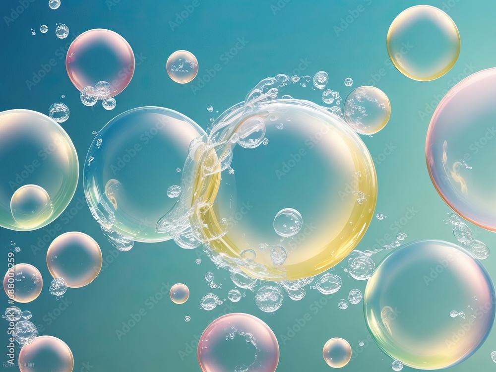 Beautiful soap bubbles on a soft background.