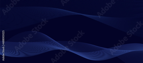 Abstract background with glowing wave lines. Dark blue horizontal background with shiny moving lines. Modern luxury graphic design element. Digital future technology concept. Vector