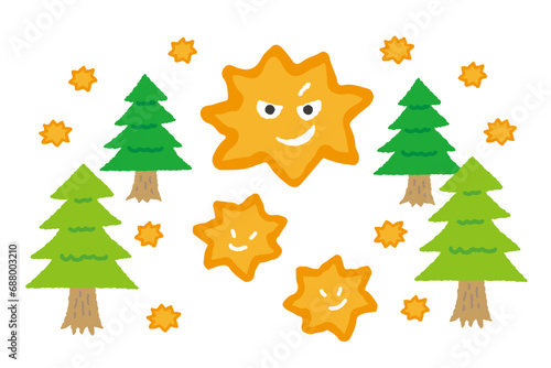 飛散している花粉。杉の木。