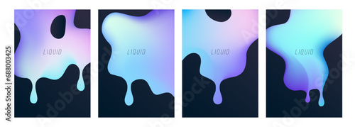 Liquid flowing shapes. Set of abstract backgrounds with soft color fluid gradients for creative graphic design. Vector illustration.