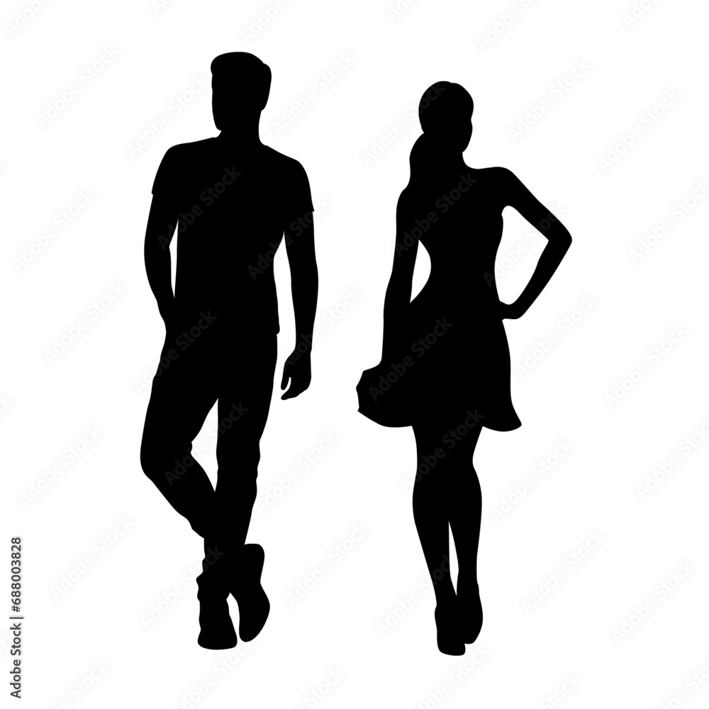 Man and woman silhouette, couple standing silhouette