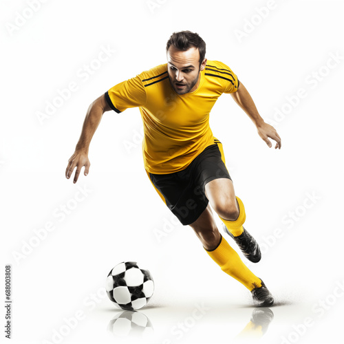 One caucasian soccer player man isolated on white