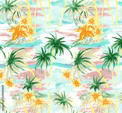 seamless pattern with palm trees © Dinesh