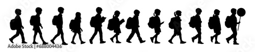 Kid student silhouette, students, education in back to school vector illustration, primary school student walking silhouette