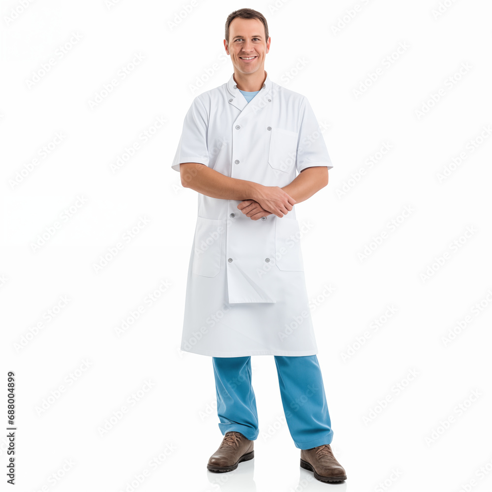 Portrait of caucasian male doctor full length looking at camera isolated on white Portrait of caucasian male doctor full length looking at camera isolated on white