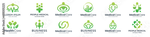vector set of medical health logo, symbol Health Care template inspirations. Medical pharmacy logotypes set. Isolated Vector illustration