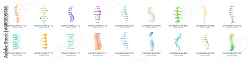 icon set of abstract spine chiropractic logo. massage, back pain, spine symbol osteopathy logotype colorful