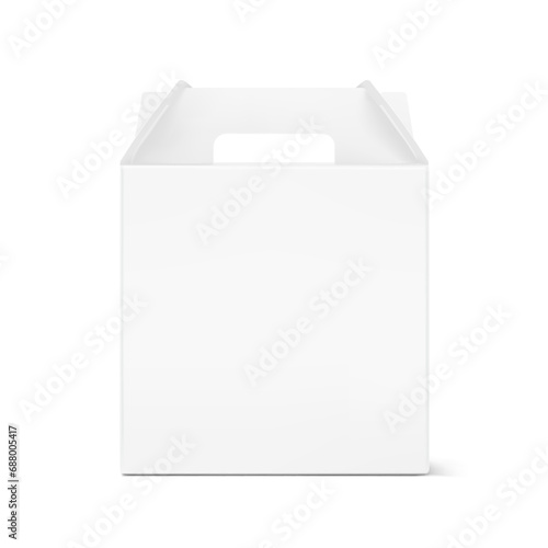 Carry craft box with handle for transport and sell your quality product mockup. Vector illustration isolated on white background. Easy to use for presentation your product, idea, promo, design. EPS10.