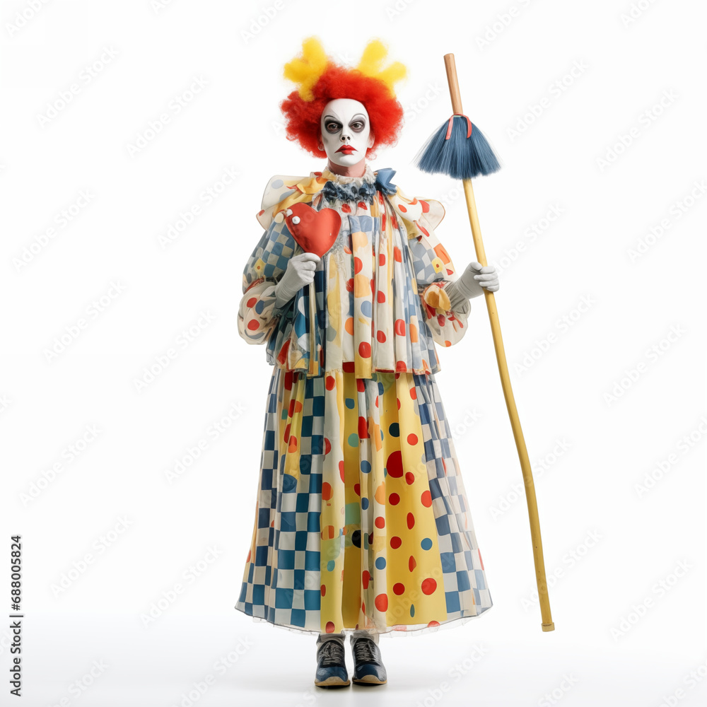 Full length portrait of a clown standing isolated on white background Full length portrait of a clown standing isolated on white background