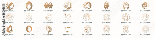 beauty spa woman logo set for salon, makeover, hair stylist, haidresser, haircut. natural women logo beauty salon, spa, cosmetic, and skin care.