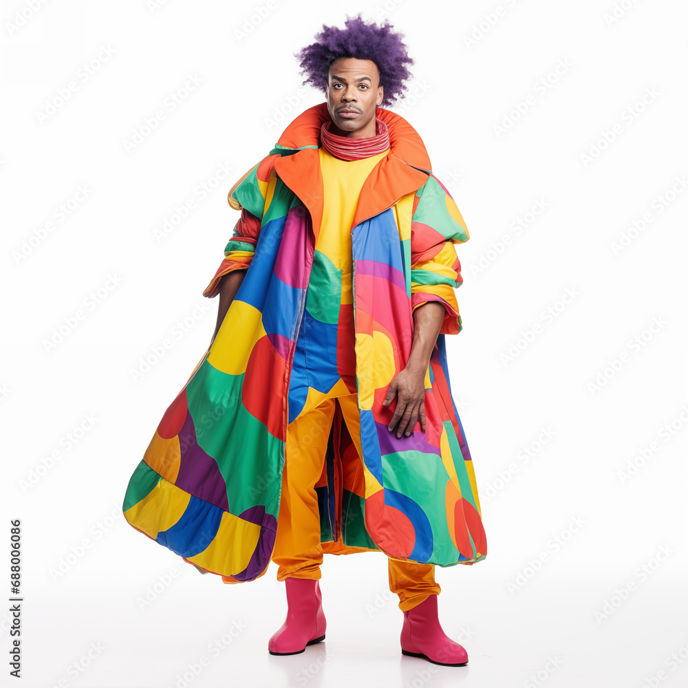 Full length portrait of a clown standing isolated on white background Full length portrait of a clown standing isolated on white background