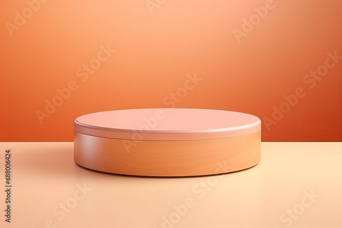 Empty round podium for product presentation with peach background © DK_2020