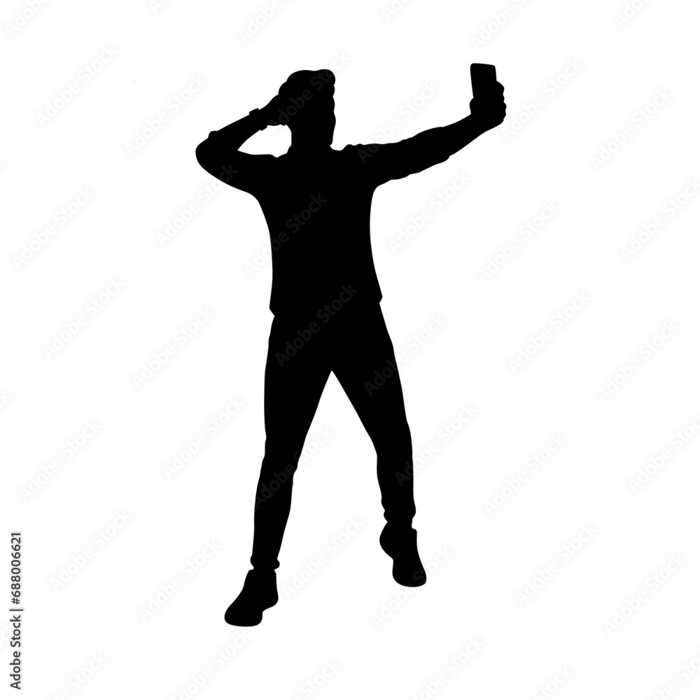 Man taking selfie through mobile phone, man selfie, man take picture with phone silhouette