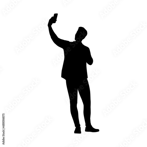 Man taking selfie through mobile phone  man selfie  man take picture with phone silhouette