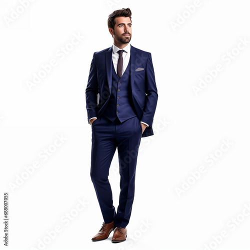 Young Businessman in business casual. Man, happy smiling. Full length portrait isolated on white.