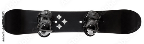 Black plain snowboard with attachet bindings isolated