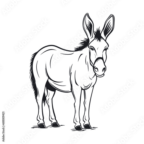 Donkey standing, Basic simple Minimalist vector graphic, isolated on white background, black and white  © Maria