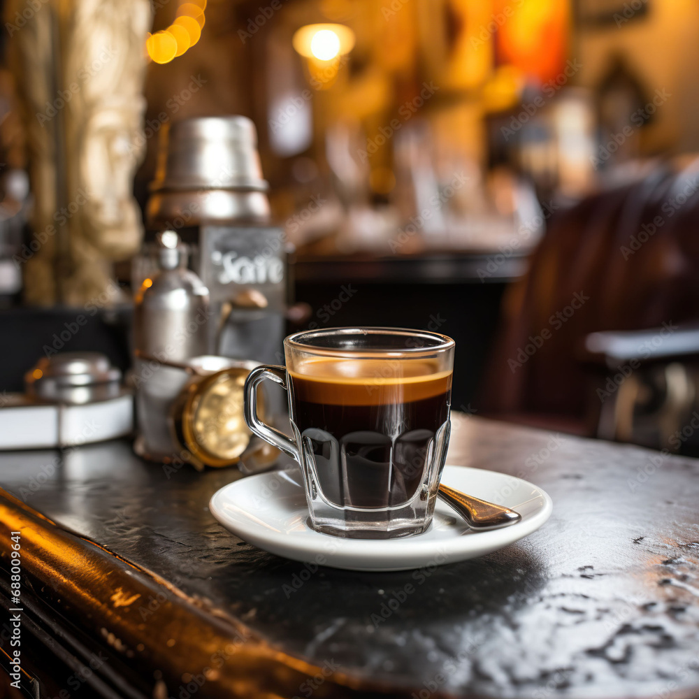 black espresso coffee in a transparent cup photography, Generative AI black espresso coffee in a transparent cup photography, Generative AI