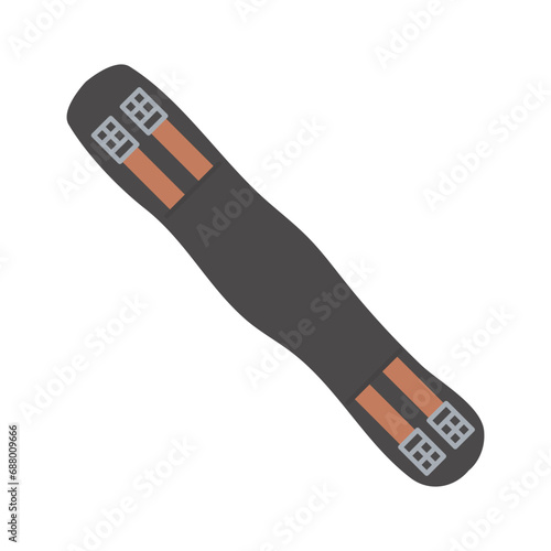 Leather English Horse Saddle Girth. Equestrian tack. Equine sports. Horse stables equipment. Vector illustration colored flat hand drawn isolated on white background.